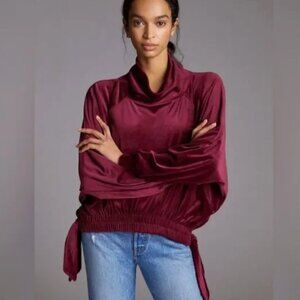 ANTHROPOLOGIE DAILY PRACTICE Burgundy Velour Side Tie Pullover Top size Medium